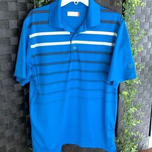 Ben Hogan size Medium short sleeve blue polo with black and white stripes